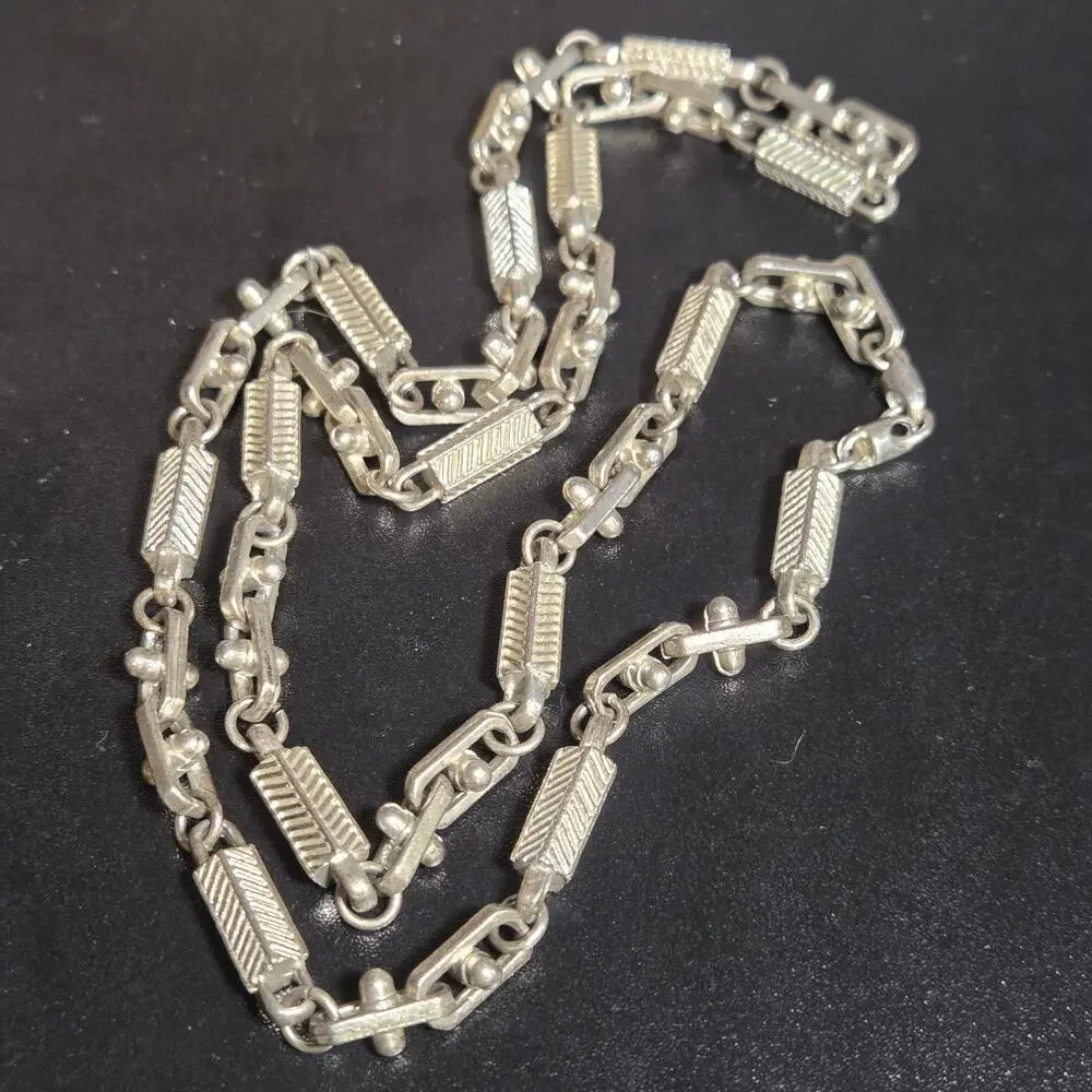 Antique Pocket Watch Chain Heavy Bar Link Ornate Ball Connectors Heavy Texture
